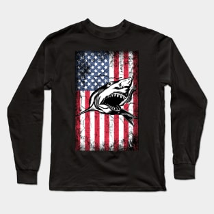 Patriotic Shark American Flag Long Sleeve T-Shirt